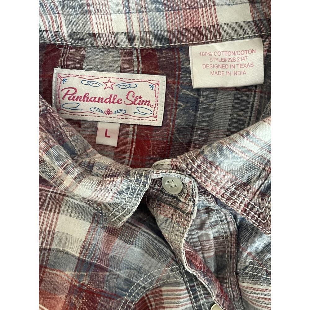 VTG.‎ Panhandle Slim Western Plaid Snap Shirt Womens L Red Blue Country Cowgirl - Picture 4 of 9